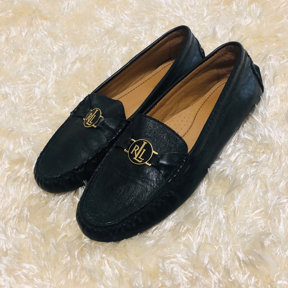 *HOST PICK* RALPH LAUREN Black Leather Logo Flats.